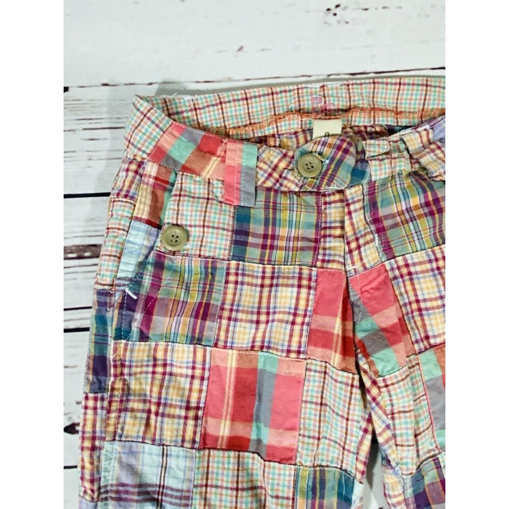 Zoo Plaid Shorts Womens Sz 0 Flat Front 11” Inseam Longer Pink Tan Rolled Cuff - Picture 4 of 10